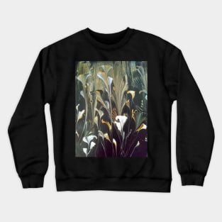 Gold and White Abstract Flowers on Black Crewneck Sweatshirt